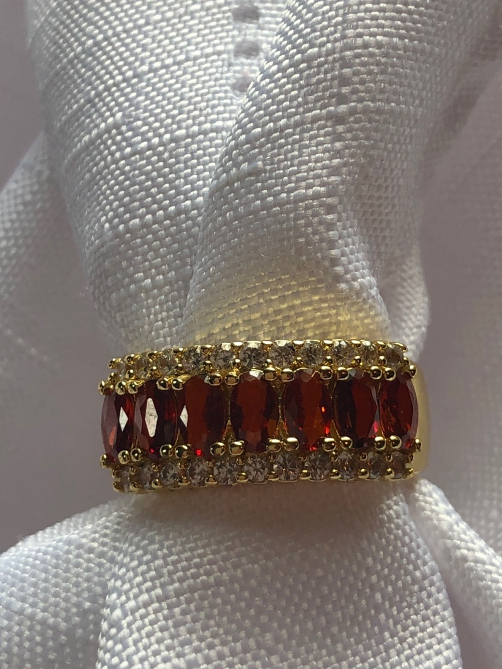 14k gold plated ruby oval stone cz crystal ring